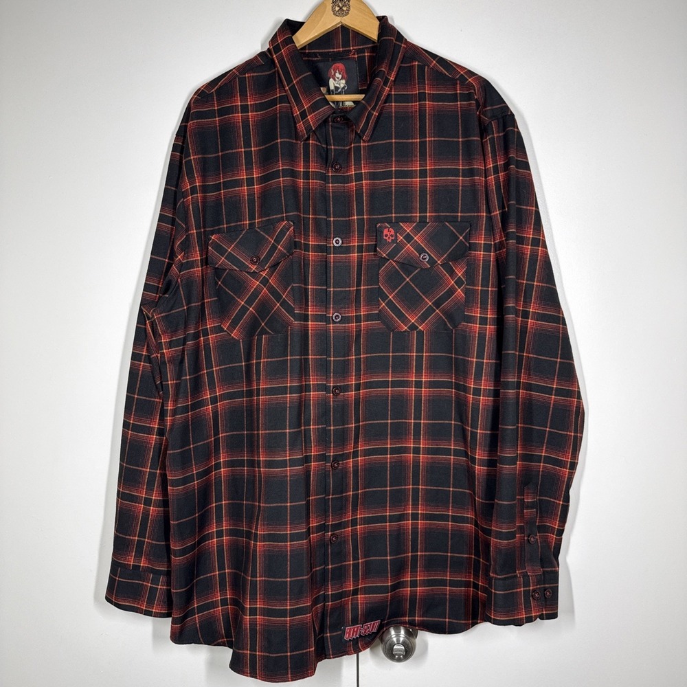 Born Scum Out for Blood Flannel Men's 3XL Black Red Skull NWOT Biker Goth Grunge